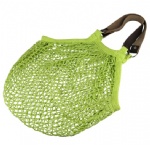 Green cotton net bag with short PU handle
